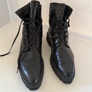 Freda Salvador Women's EMI Lug Sole Lace Up Combat Boots, 8,5  black booties